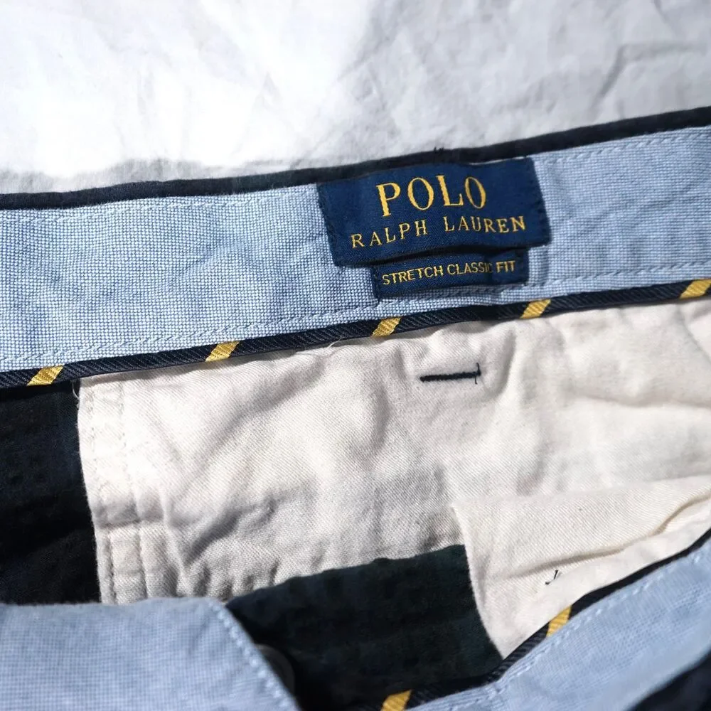 Polo Ralph Lauren Seersucker Blackwatch Plaid Shorts Navy Blue Green 40
